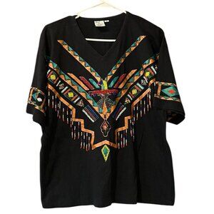 Vintage Bali Moon Women’s‎ Aztec Pattern Beaded T-shirt Size Medium